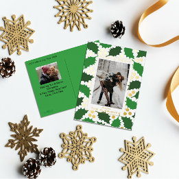 Elegant Jolly Holly 2 Photo Foil Holiday Postcard
