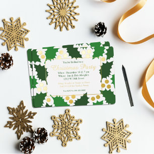 Elegant Jolly Holly Christmas Party Foil Invitation