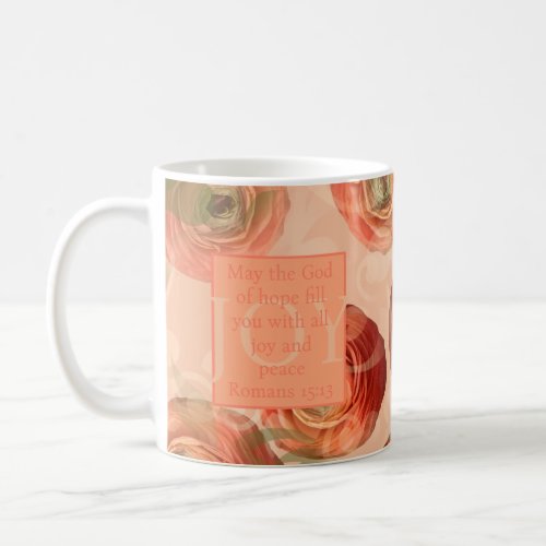 Elegant Joy Bible Verse Peach Floral Name Gift Coffee Mug
