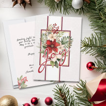 Elegant Joy Christmas Card with Red Floral Bouquet