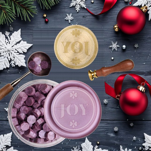 Elegant Joy. Classic Minimalist Brass Holiday Wax Seal Stamp (Make a lasting impression with this gorgeous soft purple wax stamp kit. Seal special notes with joy.)