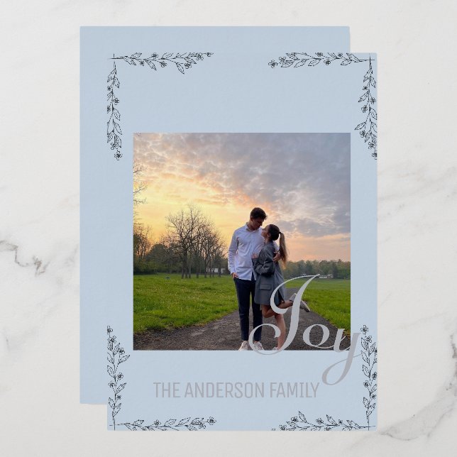 Elegant Joy Floral & Foliage Foil Photo Card (Front/Back)