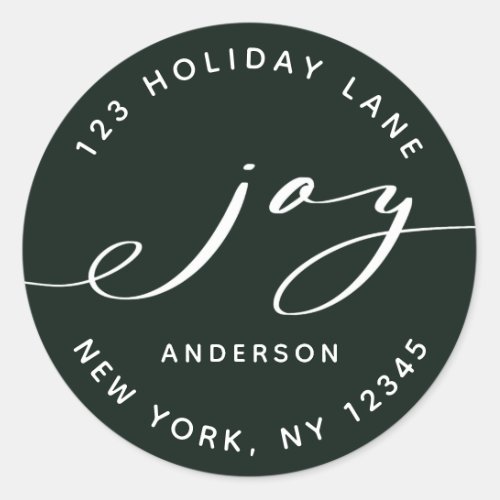 Elegant Joy Green Christmas Return Address Classic Round Sticker