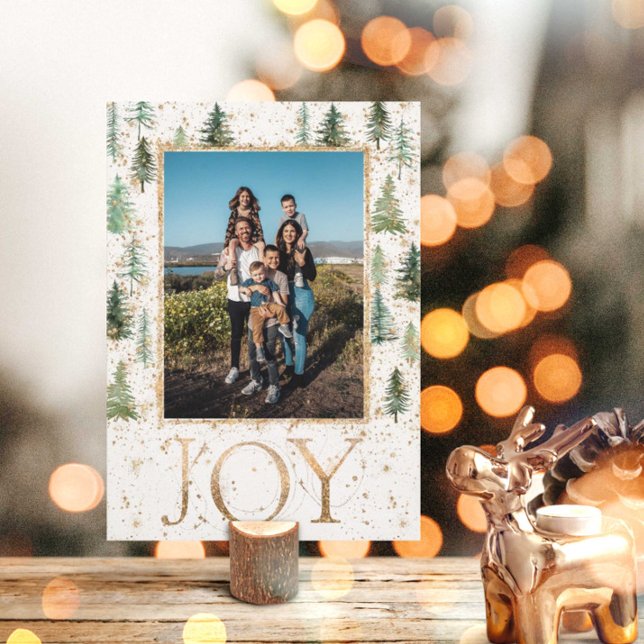 Elegant Joy Green Gold Holiday Photo Card (Creator Uploaded)
