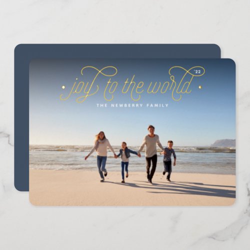 Elegant Joy  Horizontal Photo Foil Holiday Card