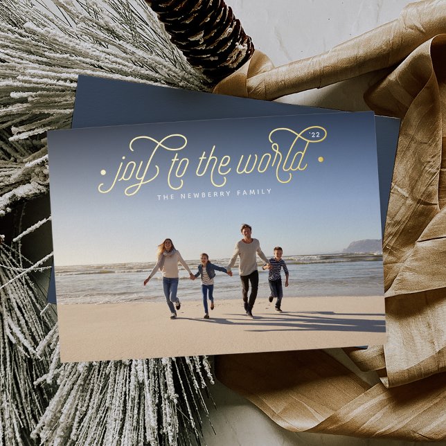 Elegant Joy | Horizontal Photo Foil Holiday Card (Creator Uploaded)