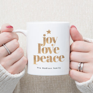Elegant Joy, Love, Peace Gold Christmas Coffee Mug