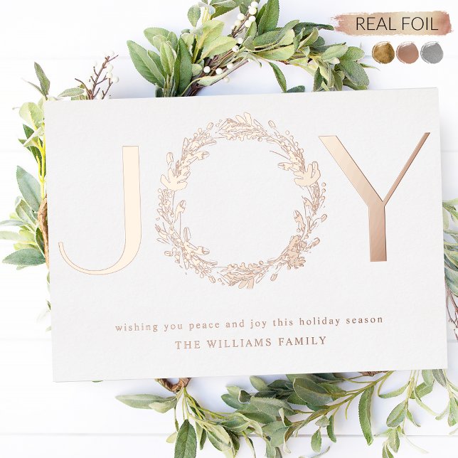 Elegant "Joy" Personalized Real Foil Holiday Card (Creator Uploaded)