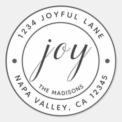 Elegant Joy Round Return Address Classic Round Sticker