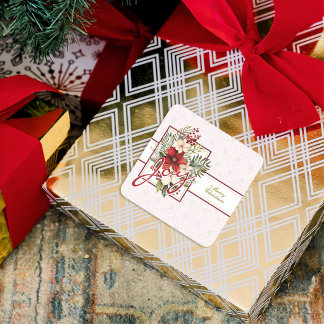 Elegant Joy Script Floral Bouquet Merry Christmas Square Sticker