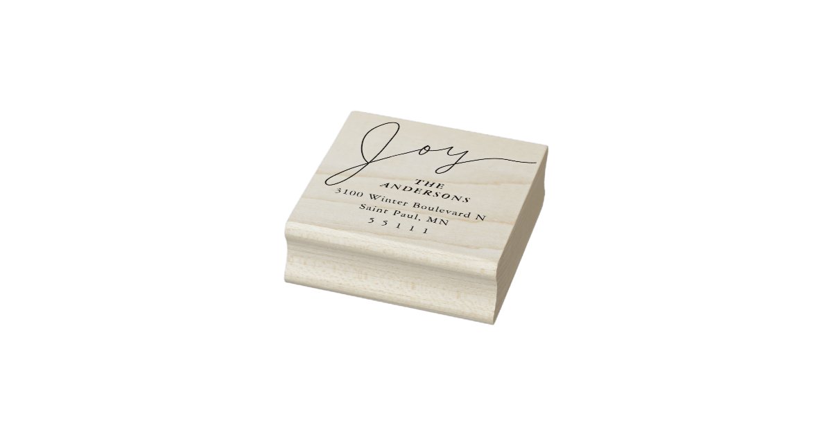 Elegant Joy Script Return Address Rubber Stamp | Zazzle