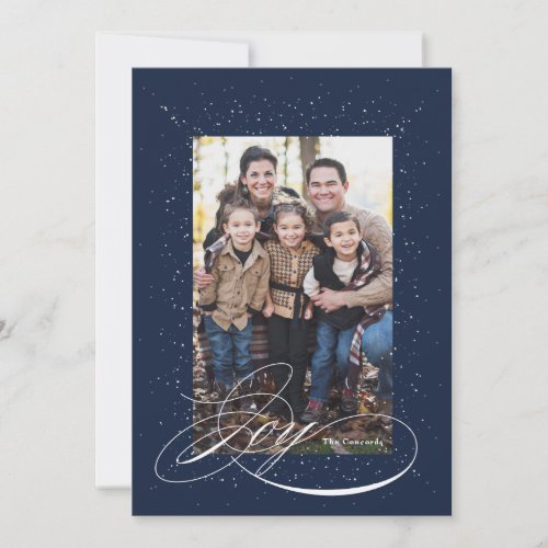 Elegant joy starry one photo navy Christmas Holiday Card