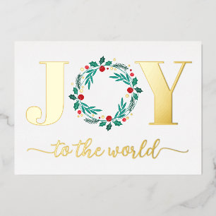 Elegant Joy to the World Wreath Christmas Card