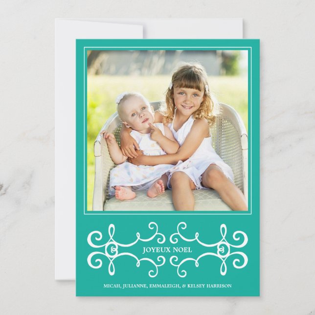 Elegant Joyeux Noel Holiday Photo Card / Aqua (Front)