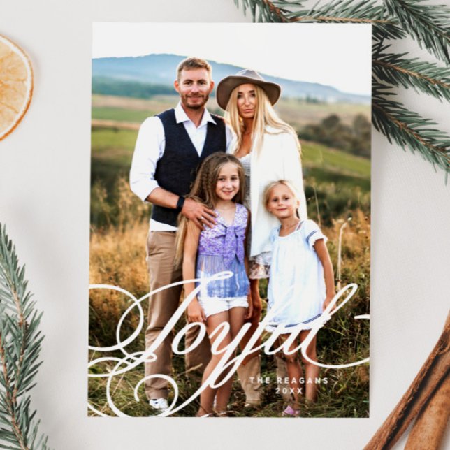 Elegant Joyful Calligraphy Photo  Holiday Card (Creator Uploaded)