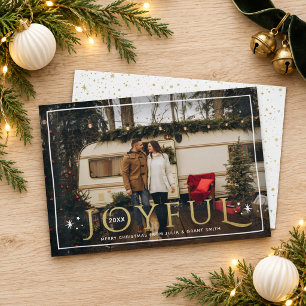 Elegant Joyful Faux Gold Starry Christmas Photo Holiday Card