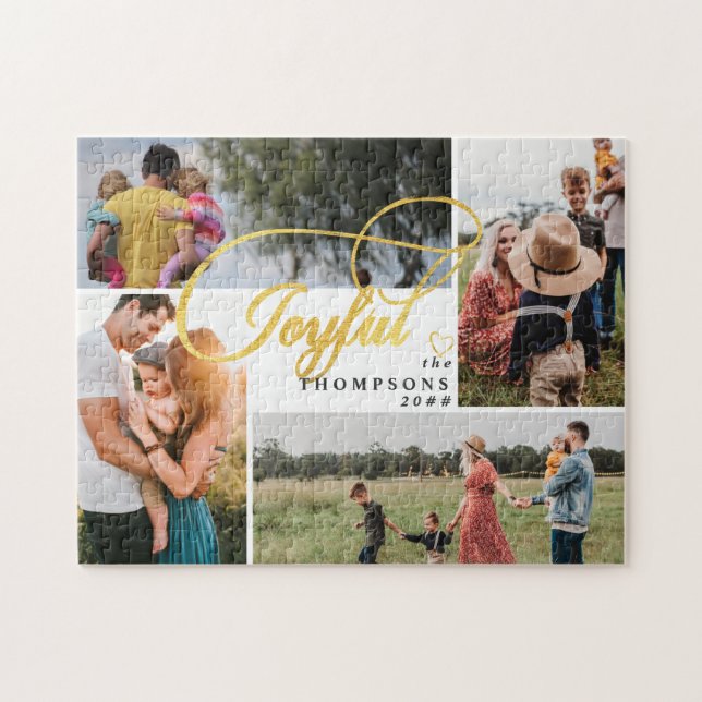 Elegant Joyful Gold Christmas Four Photo Collage Jigsaw Puzzle (Horizontal)