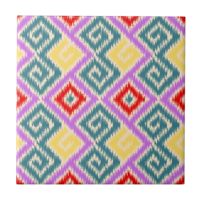 Elegant joyful Mexican ikat pattern Kitchen Purple Ceramic Tile (Front)