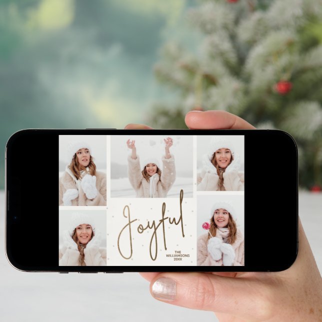 Elegant JOYFUL Multi Photo Christmas Holiday Card (Front Digital)