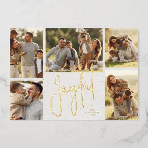 Elegant Joyful Multi Photo Foil Holiday Card