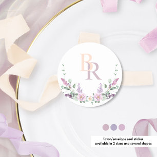 Elegant Joyful Pastel Floral Monogram Wreath  Classic Round Sticker