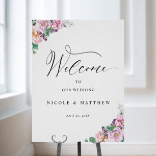 Elegant Joyful Pastel Floral Wedding Welcome Sign
