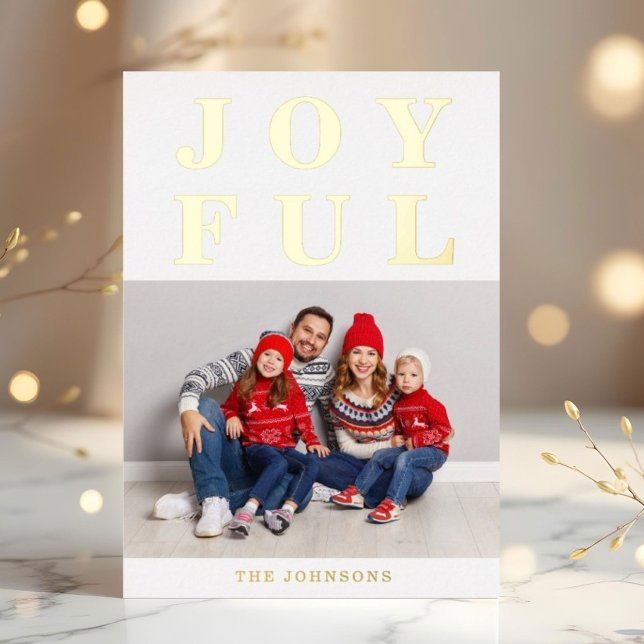 Elegant Joyful Photo Christmas Gold Foil Holiday Card (Elegant Joyful Photo Christmas Gold Foil Holiday Card)