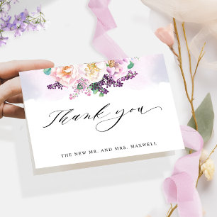 Elegant Joyful Purple Floral Wedding Folded Thank You Card