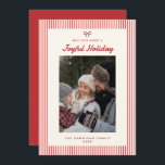 Elegant Joyful Script Red Flat Christmas Card<br><div class="desc">For the family this Christmas holiday season. This red and off white 'Joyful Holiday' greeting card features an elegant and stylish striped background. This greeting card can be personalized with the inclusion of your own choice of photo and choice of text at the bottom of the design. This greeting card...</div>