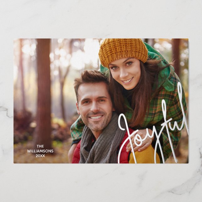 Elegant Joyful Silver Foil Holiday Card (Front)