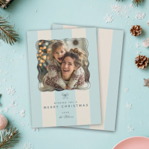 Elegant Joyful Stripe Happy Family Photo Christmas Holiday Card