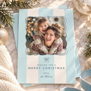 Elegant Joyful Stripe Happy Family Photo Christmas Holiday Card