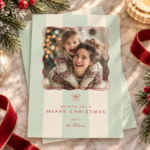 Elegant Joyful Stripe Happy Family Photo Christmas Holiday Card