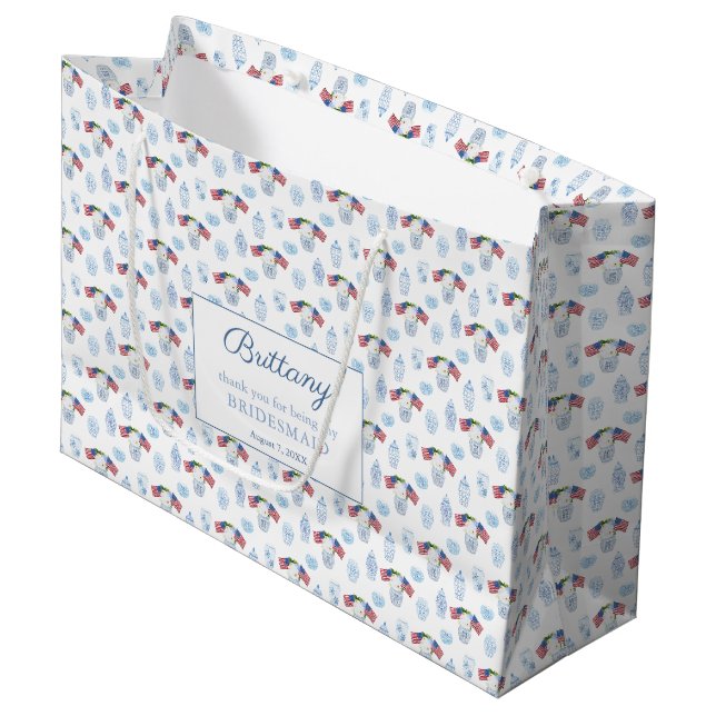 Elegant July 4th Wedding Bridesmaids Thank You Large Gift Bag (Front Angled)