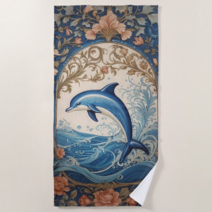 Elegant Jumping Dolphin William Morris Inspired Beach Towel