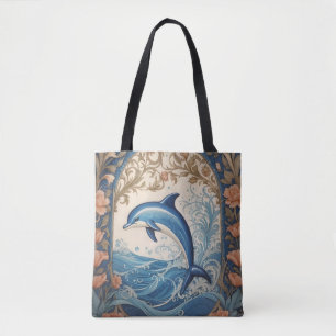 Elegant Jumping Dolphin William Morris Inspired Tote Bag