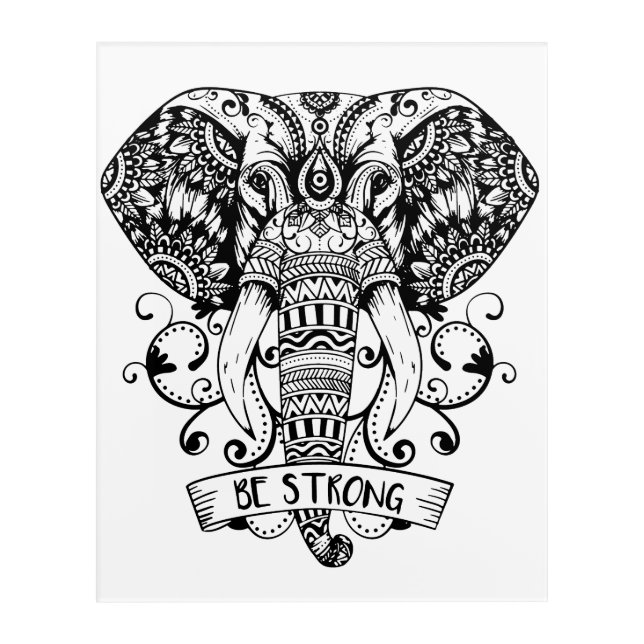 Elegant Jungle Animal Elephant head Sketch Acrylic Print (Front)