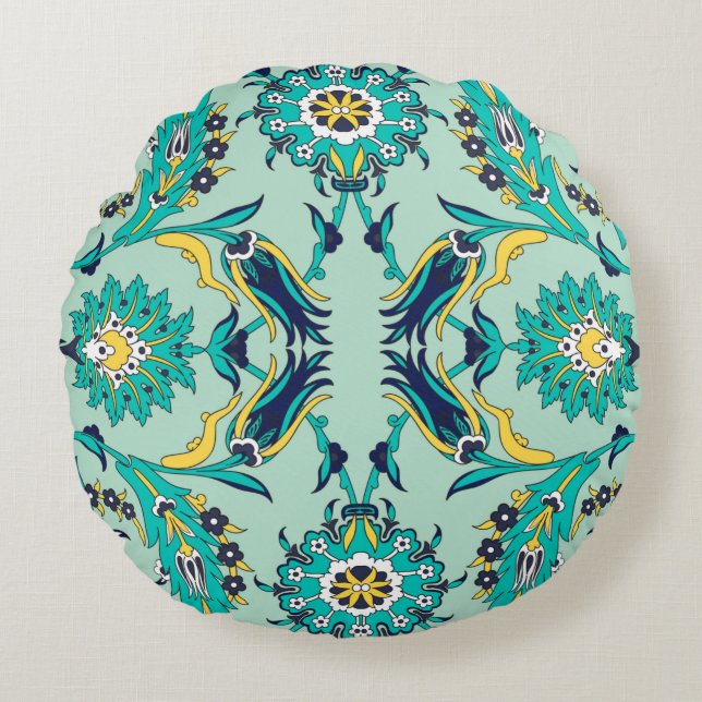 Elegant Jungle Green & Yellow Round Pillow (Front)