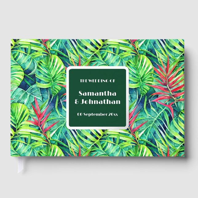 Elegant Jungle greenery tropical leaf real foil Foil Guest Book (Front)