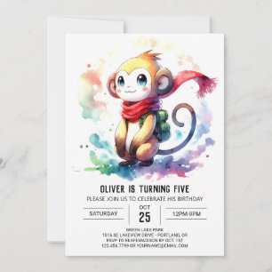 Elegant Jungle Monkey Birthday Invitation