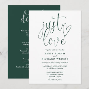 Elegant Just Love All In One Emerald Green Wedding Invitation