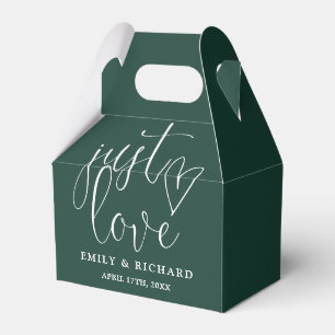 Elegant Just Love Heart Emerald Green Wedding Favor Boxes