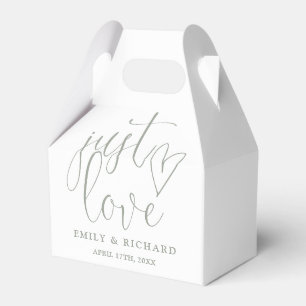Elegant Just Love Heart Sage Green Wedding Favor Boxes