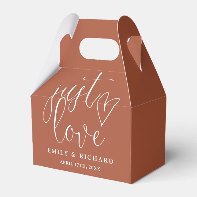Elegant Just Love Heart Terracotta Wedding Favor Boxes (Front Side)