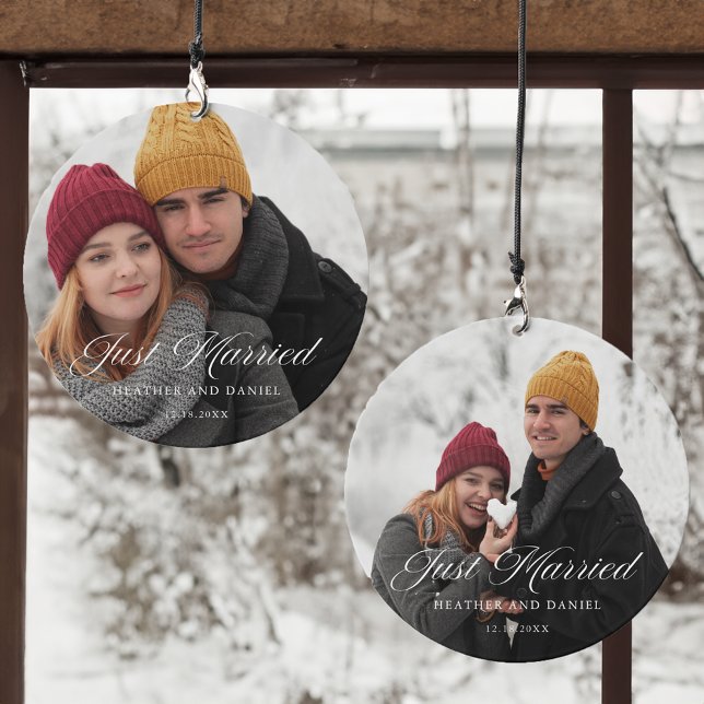 Elegant Just Married Calligraphy Wedding Photo Wind Chime (Creator Uploaded)