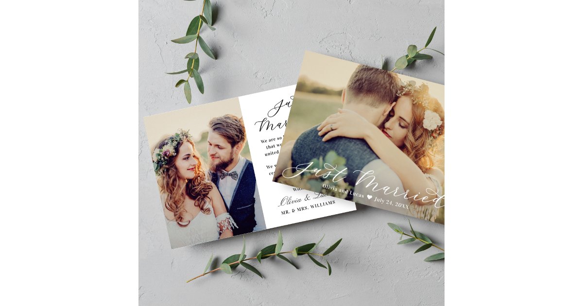 Elegant Just Married Custom Photo Wedding Announcement | Zazzle