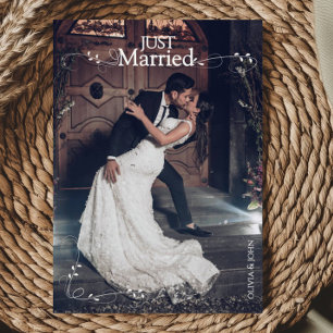 Elegant Just Married Elegant Script Photos Wedding Announcement