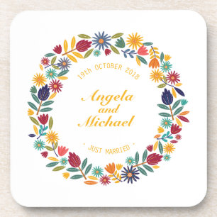Elegant Just Married Floral Wedding   Coaster