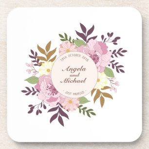 Elegant Just Married Floral Wedding   Coaster