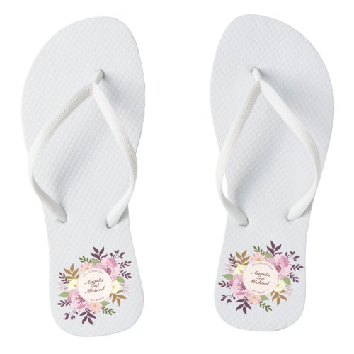 Elegant Just Married Floral Wedding  Flip Flops